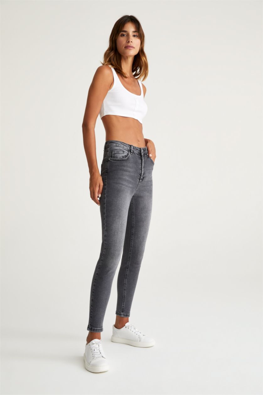 WOMAN Black Skinny Fit High Waist Cotton Jeans