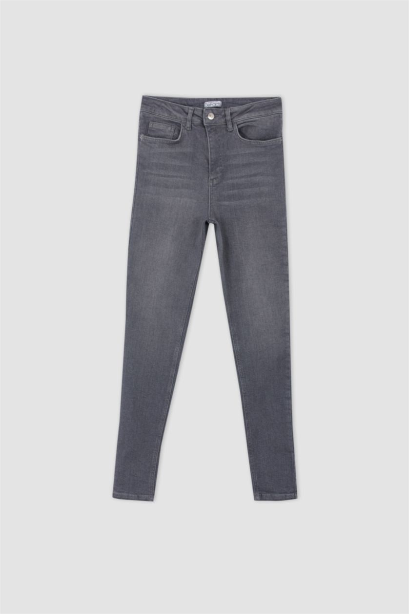 نساء رمادي بنطلون جينز سليم فيت بخصر عالي