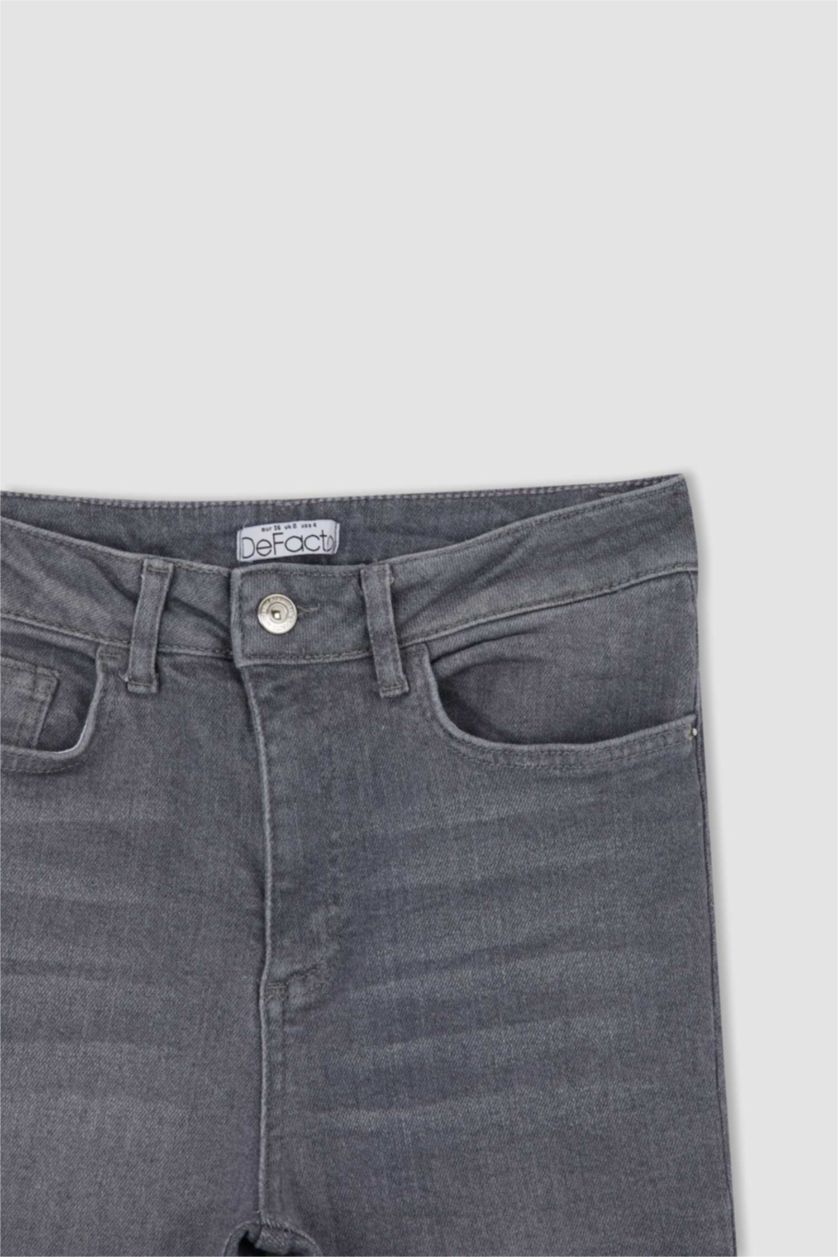 نساء رمادي بنطلون جينز سليم فيت بخصر عالي