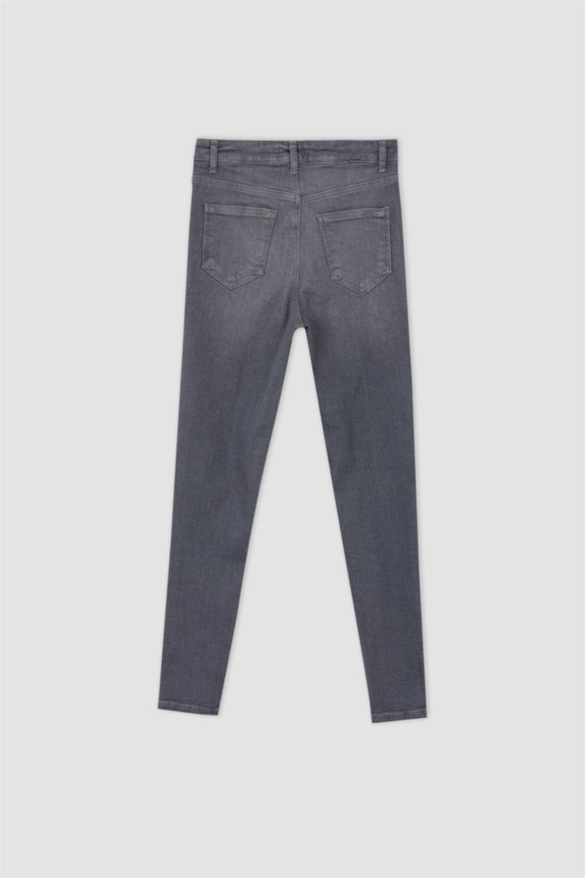 نساء رمادي بنطلون جينز سليم فيت بخصر عالي