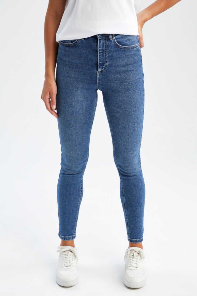 FEMME BLEU Clair Jean skinny taille haute