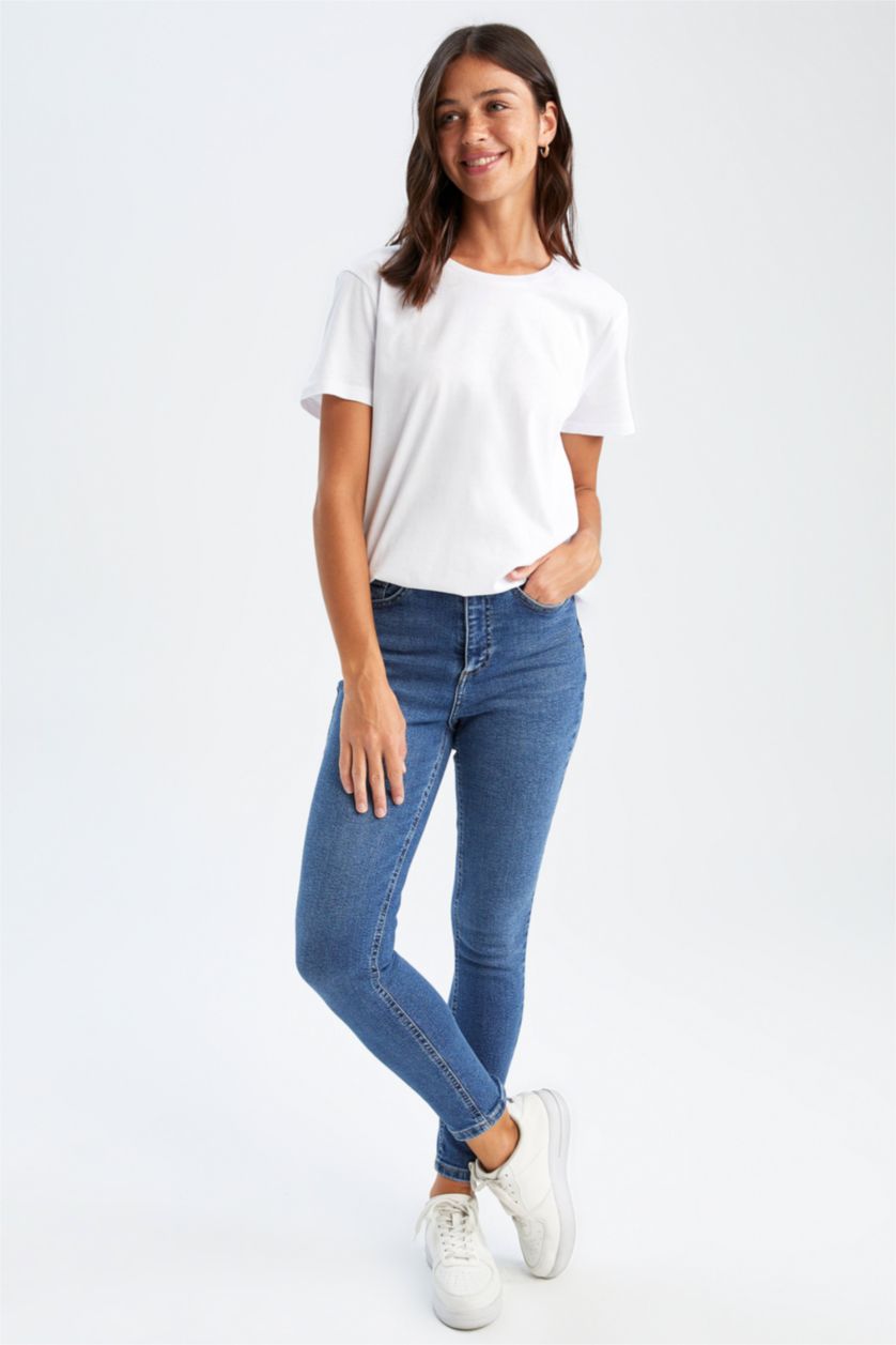 FEMME BLEU Clair Jean skinny taille haute