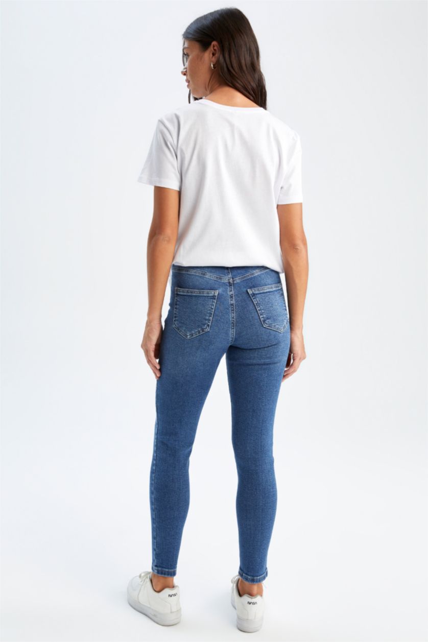 FEMME BLEU Clair Jean skinny taille haute