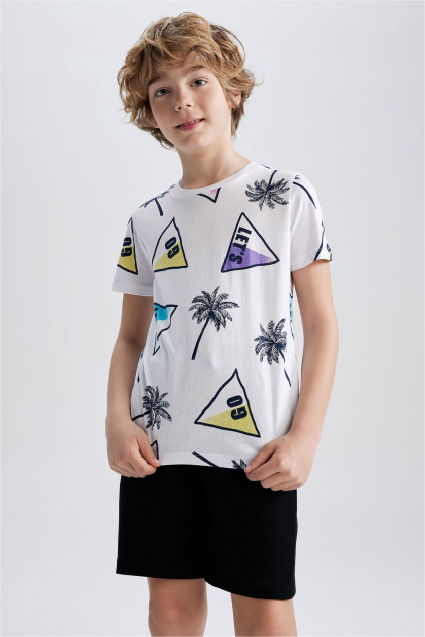 BOYS & TEENS White Boy Regular Fit Short Sleeve Geometric Palm Print T-Shirt