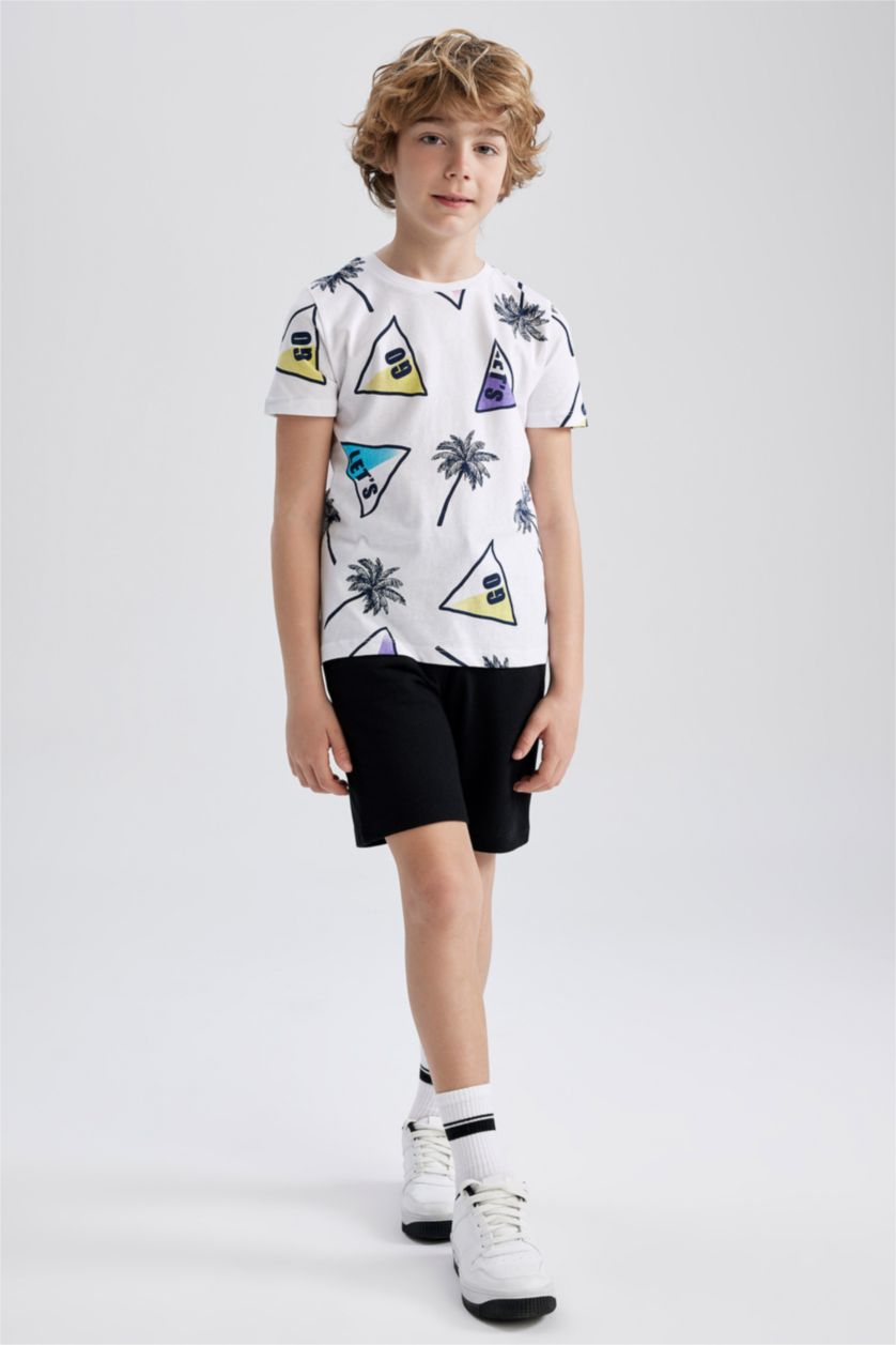 BOYS & TEENS White Boy Regular Fit Short Sleeve Geometric Palm Print T-Shirt