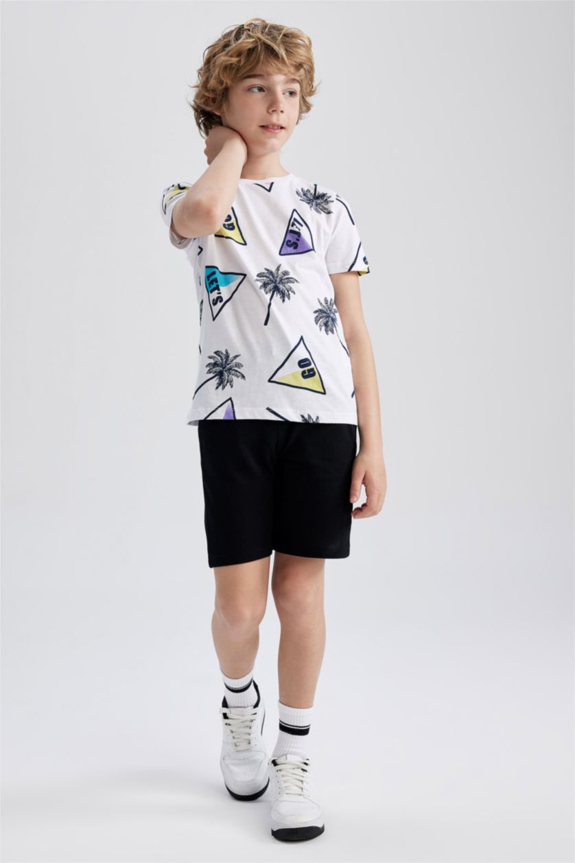 BOYS & TEENS White Boy Regular Fit Short Sleeve Geometric Palm Print T-Shirt
