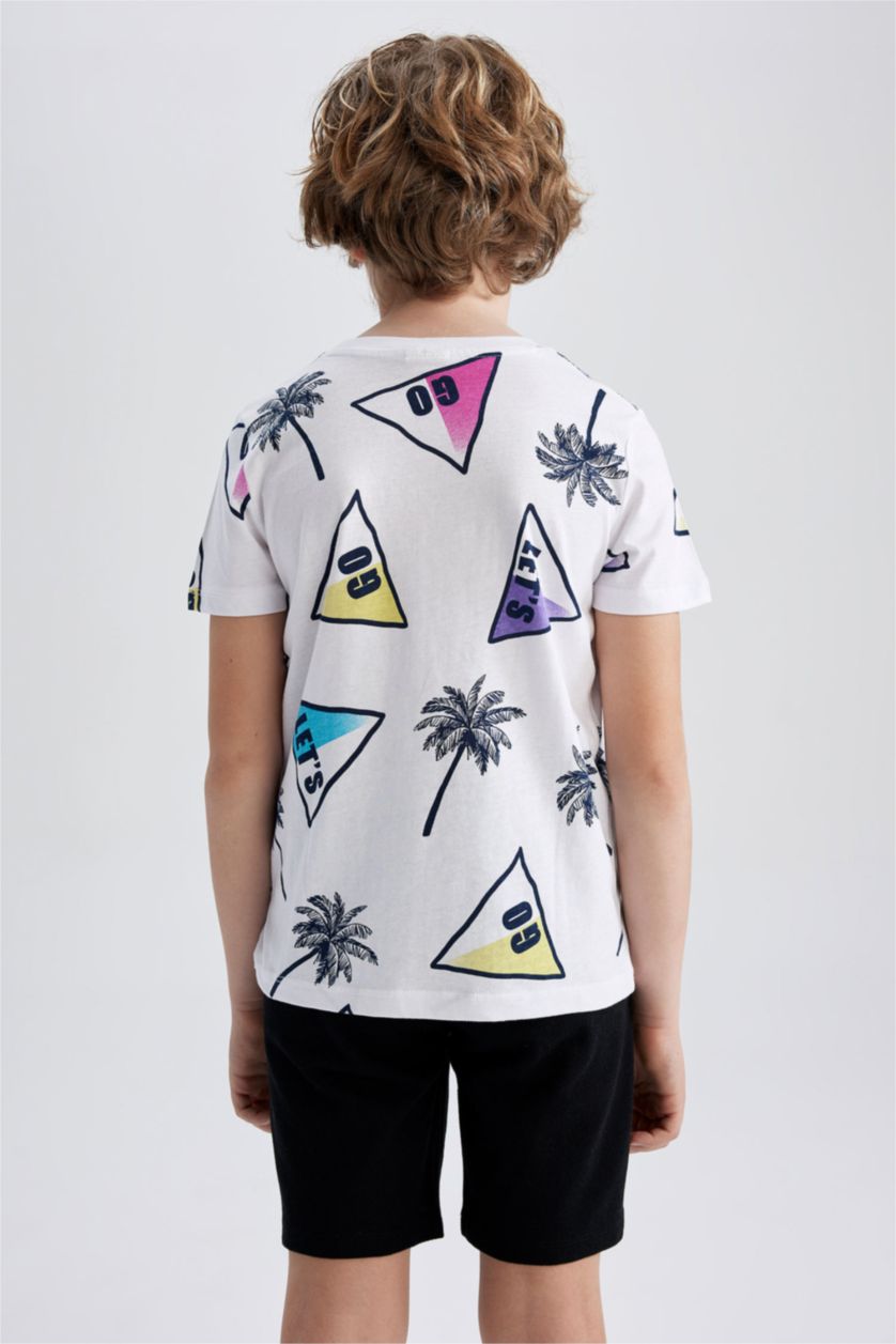 BOYS & TEENS White Boy Regular Fit Short Sleeve Geometric Palm Print T-Shirt