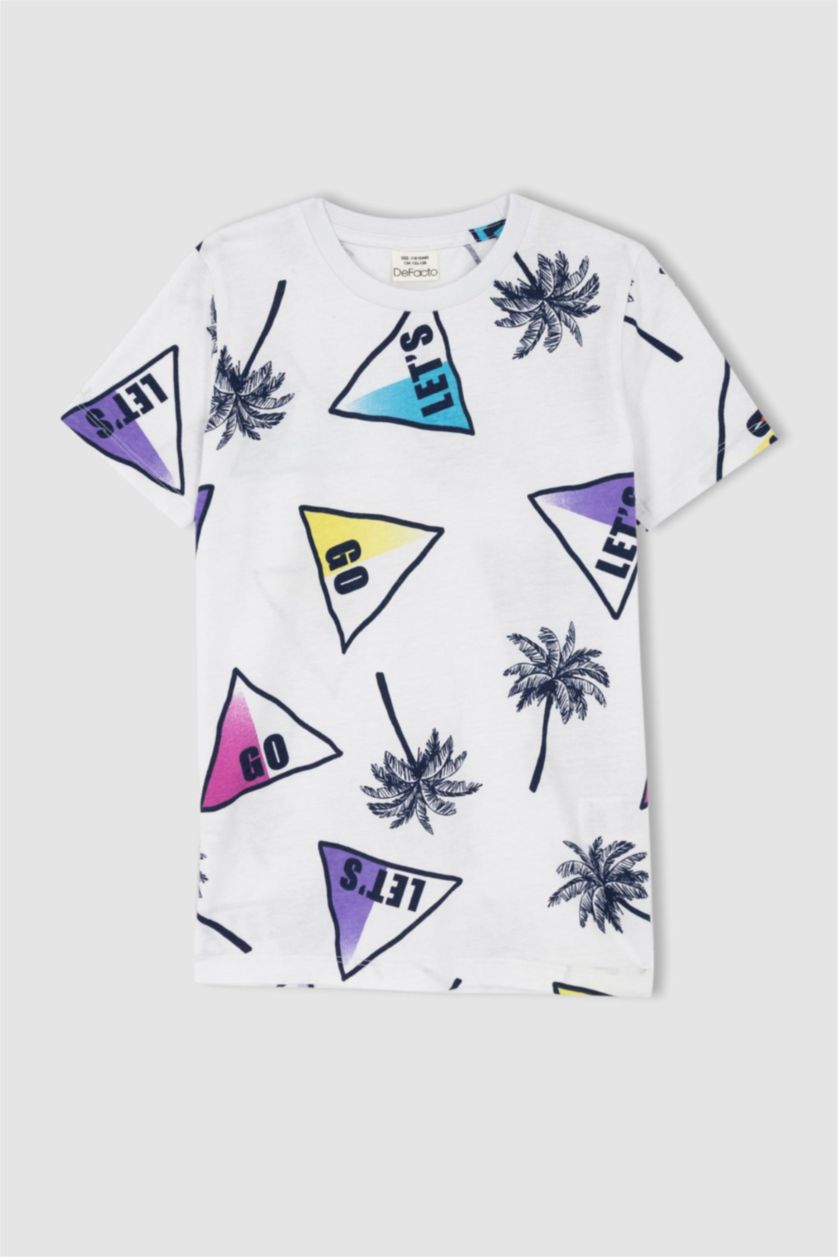 BOYS & TEENS White Boy Regular Fit Short Sleeve Geometric Palm Print T-Shirt