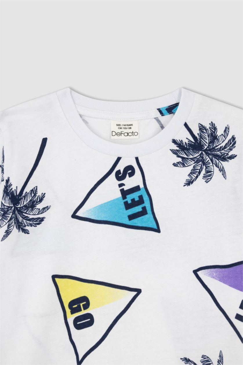 BOYS & TEENS White Boy Regular Fit Short Sleeve Geometric Palm Print T-Shirt