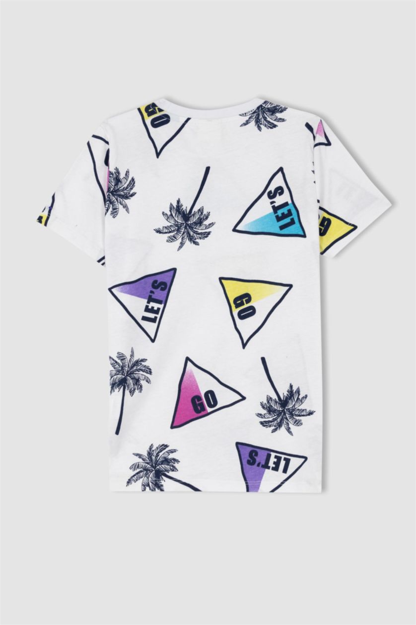 BOYS & TEENS White Boy Regular Fit Short Sleeve Geometric Palm Print T-Shirt