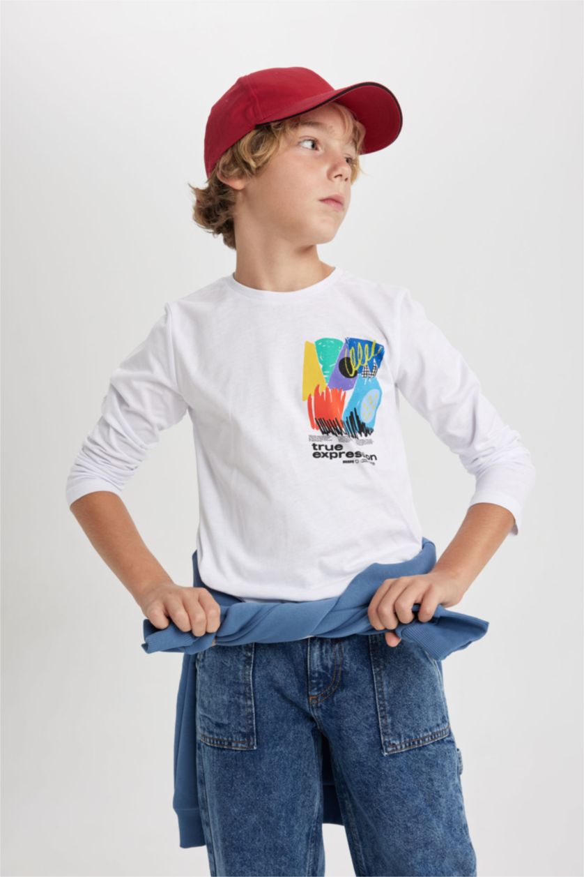 Мальчики и подростки Белый Футболка с круглым вырезом с длинным рукавом