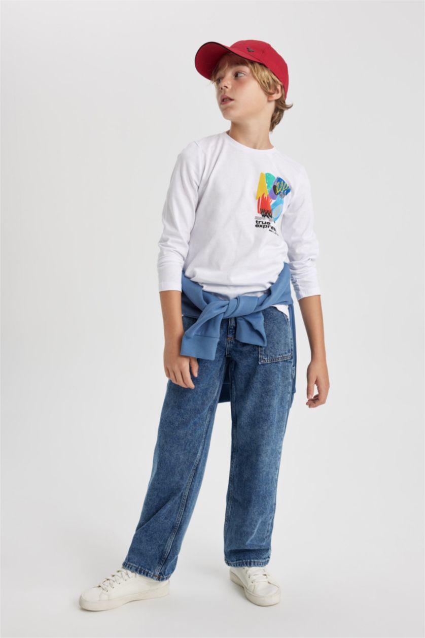 Мальчики и подростки Белый Футболка с круглым вырезом с длинным рукавом