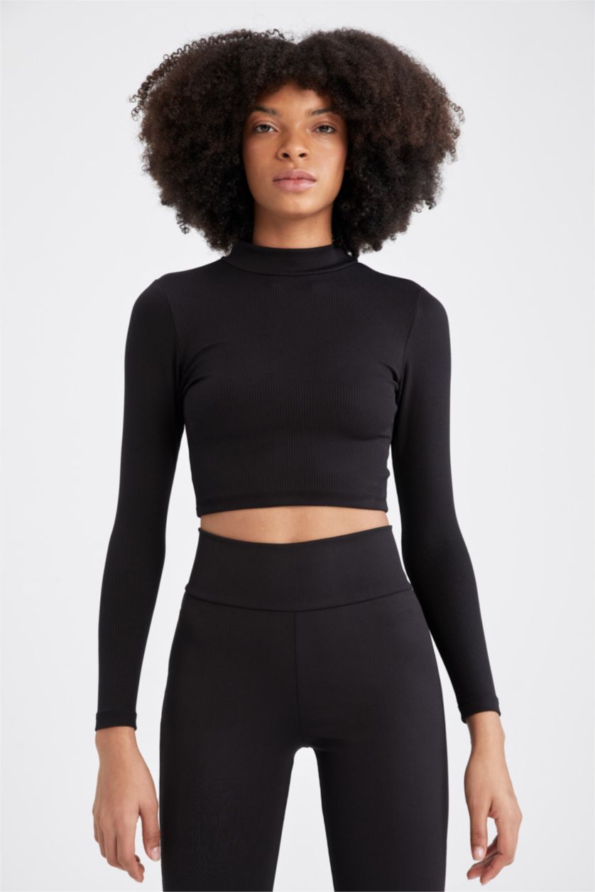 WOMAN Black Defacto Fit Slim Fit Half Turtleneck Long Sleeve T-Shirt