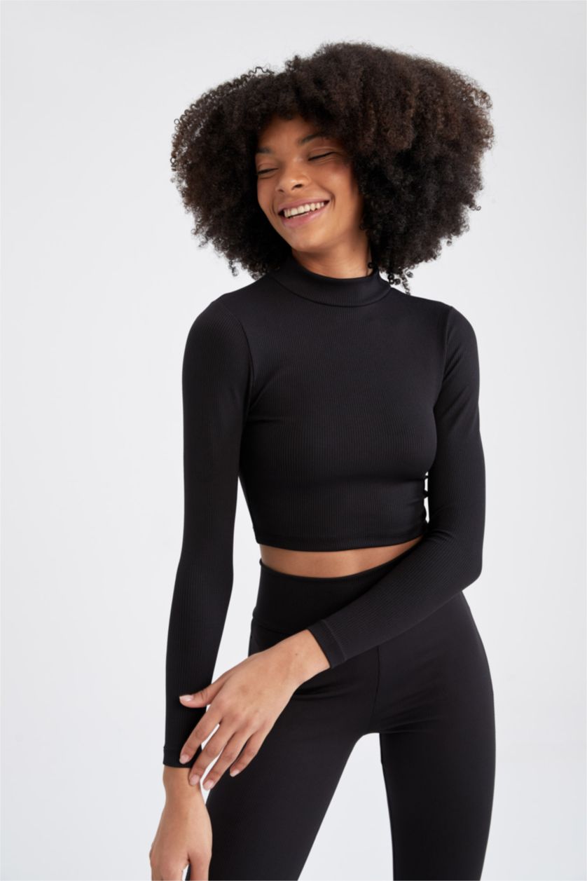 WOMAN Black Defacto Fit Slim Fit Half Turtleneck Long Sleeve T-Shirt
