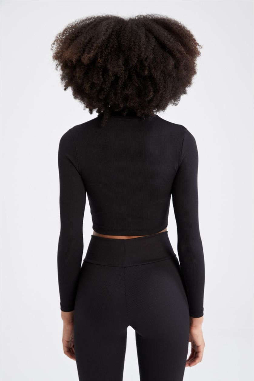 WOMAN Black Defacto Fit Slim Fit Half Turtleneck Long Sleeve T-Shirt