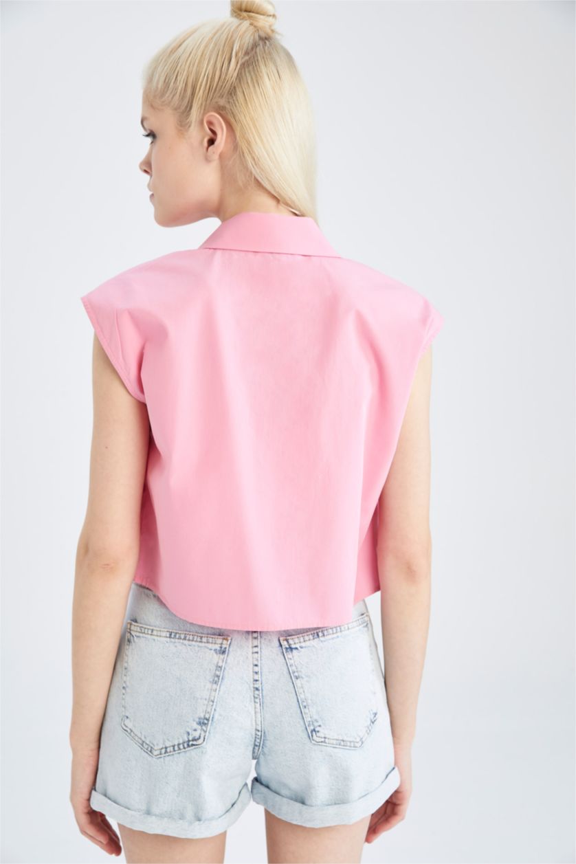 WOMAN Pink Crop Poplin Sleeveless Shirt