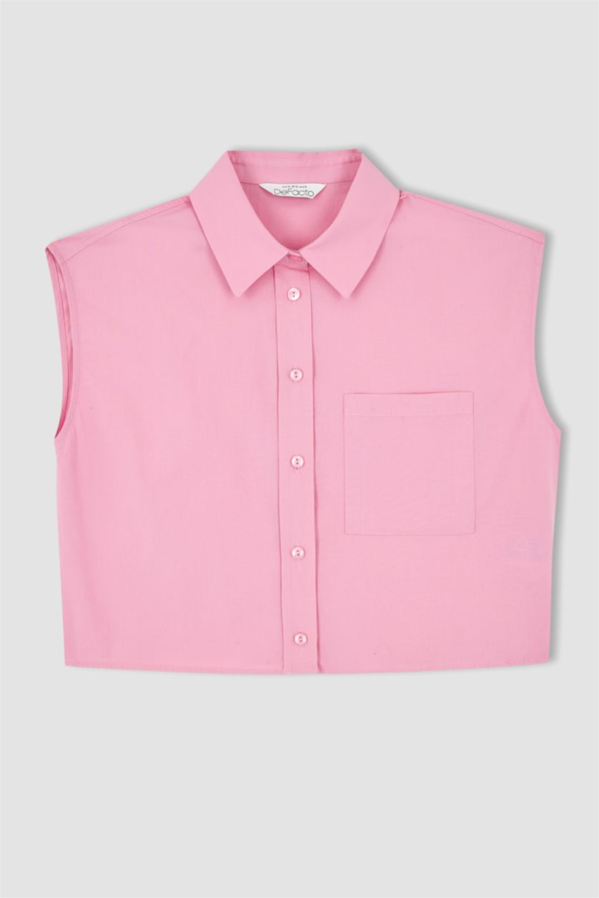 WOMAN Pink Crop Poplin Sleeveless Shirt