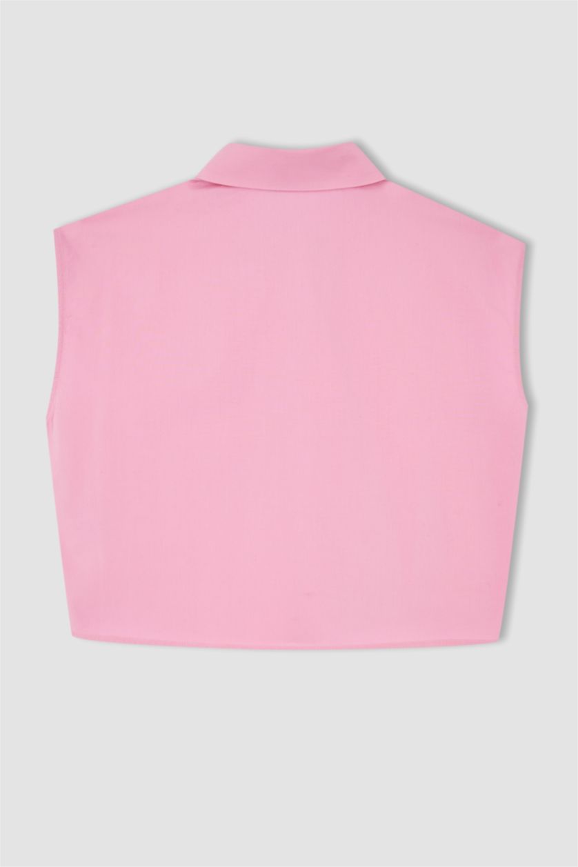 WOMAN Pink Crop Poplin Sleeveless Shirt