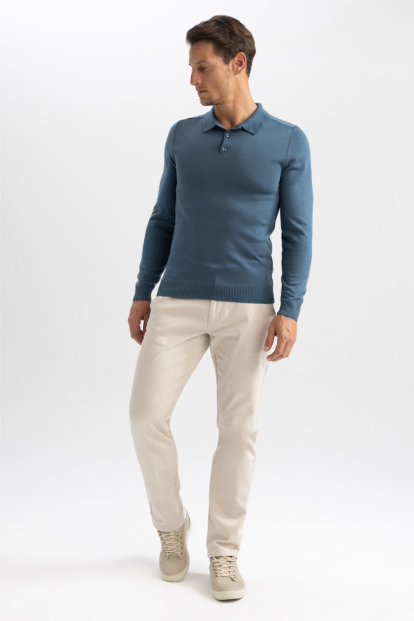 MAN Dark Green Slim Fit Narrow Cut Polo Neck Basic Knitted Pullover