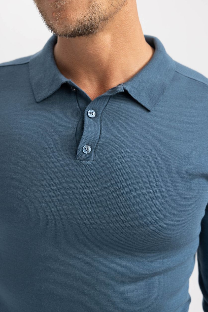 MAN Dark Green Slim Fit Narrow Cut Polo Neck Basic Knitted Pullover