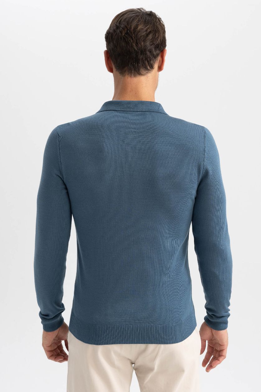 MAN Dark Green Slim Fit Narrow Cut Polo Neck Basic Knitted Pullover