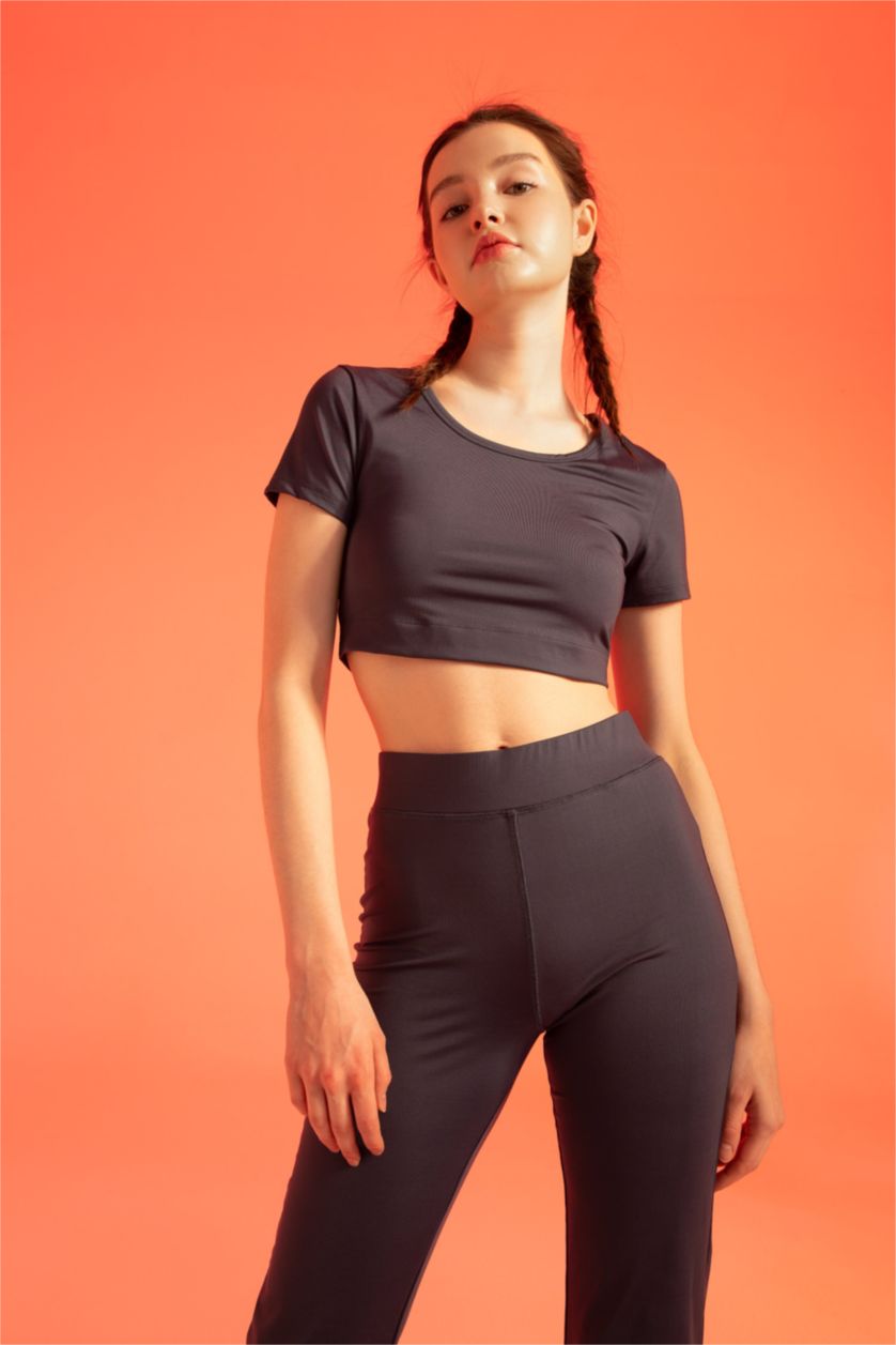 WOMAN NAVY Defacto Fit Crew Neck Short Sleeve Crop Sport T-Shirt