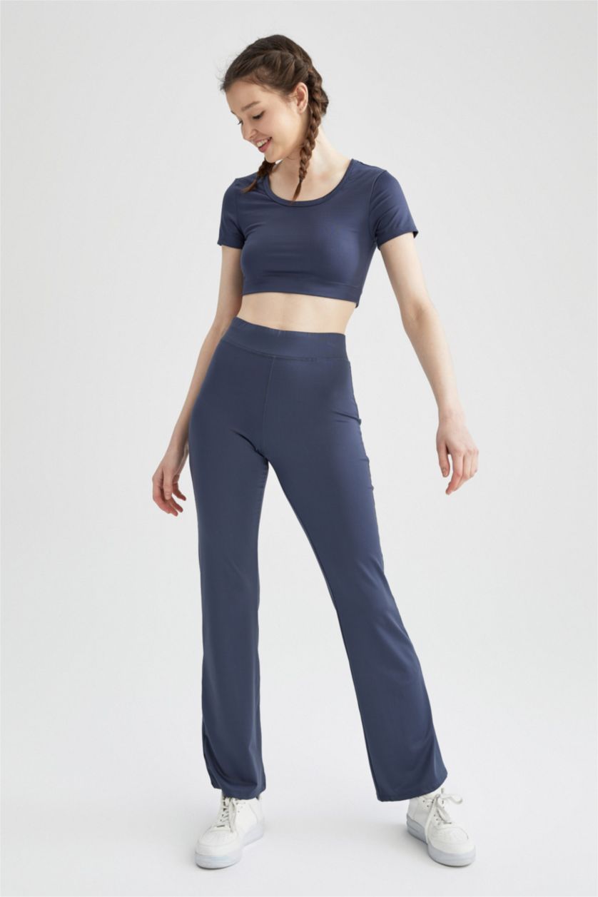 WOMAN NAVY Defacto Fit Crew Neck Short Sleeve Crop Sport T-Shirt