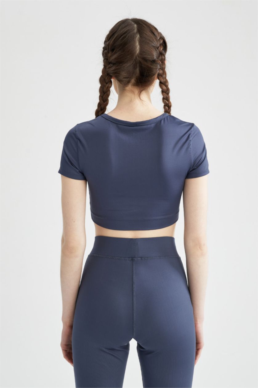 WOMAN NAVY Defacto Fit Crew Neck Short Sleeve Crop Sport T-Shirt