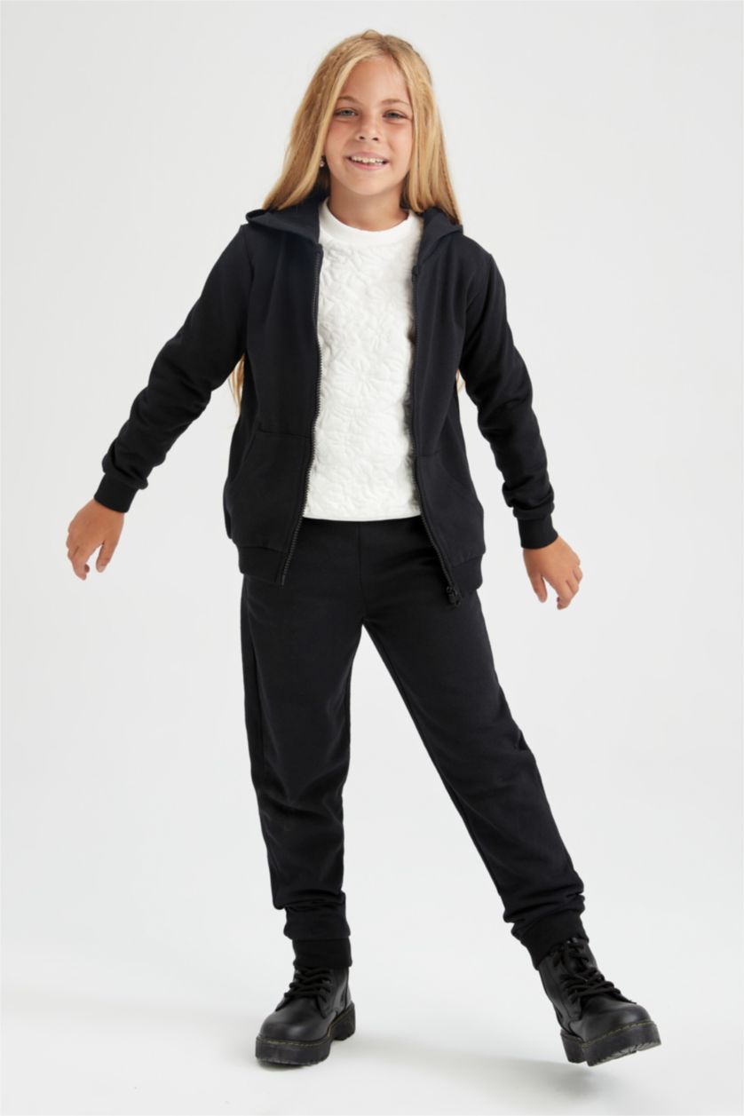 GIRLS & TEENS Black Regular Fit Hooded Cardigan