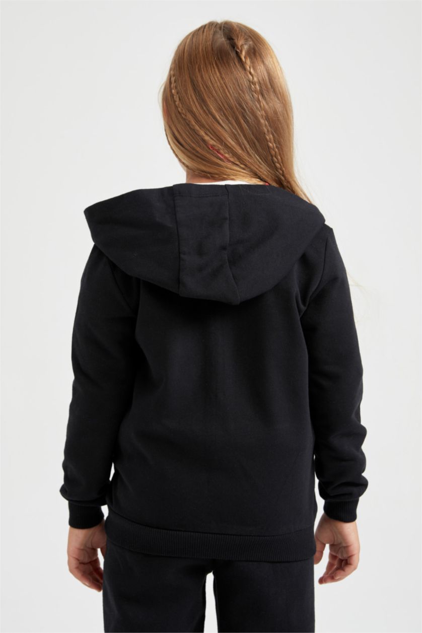 GIRLS & TEENS Black Regular Fit Hooded Cardigan
