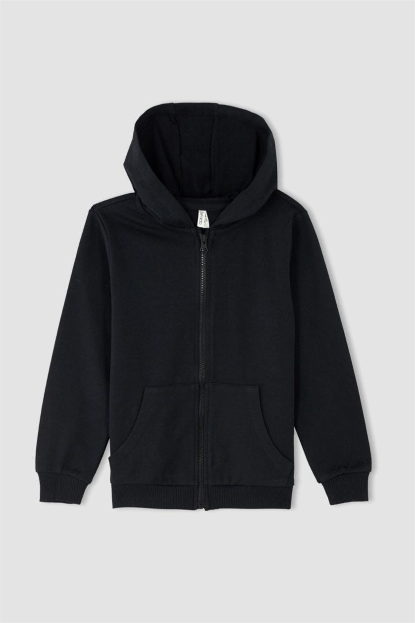 GIRLS & TEENS Black Regular Fit Hooded Cardigan