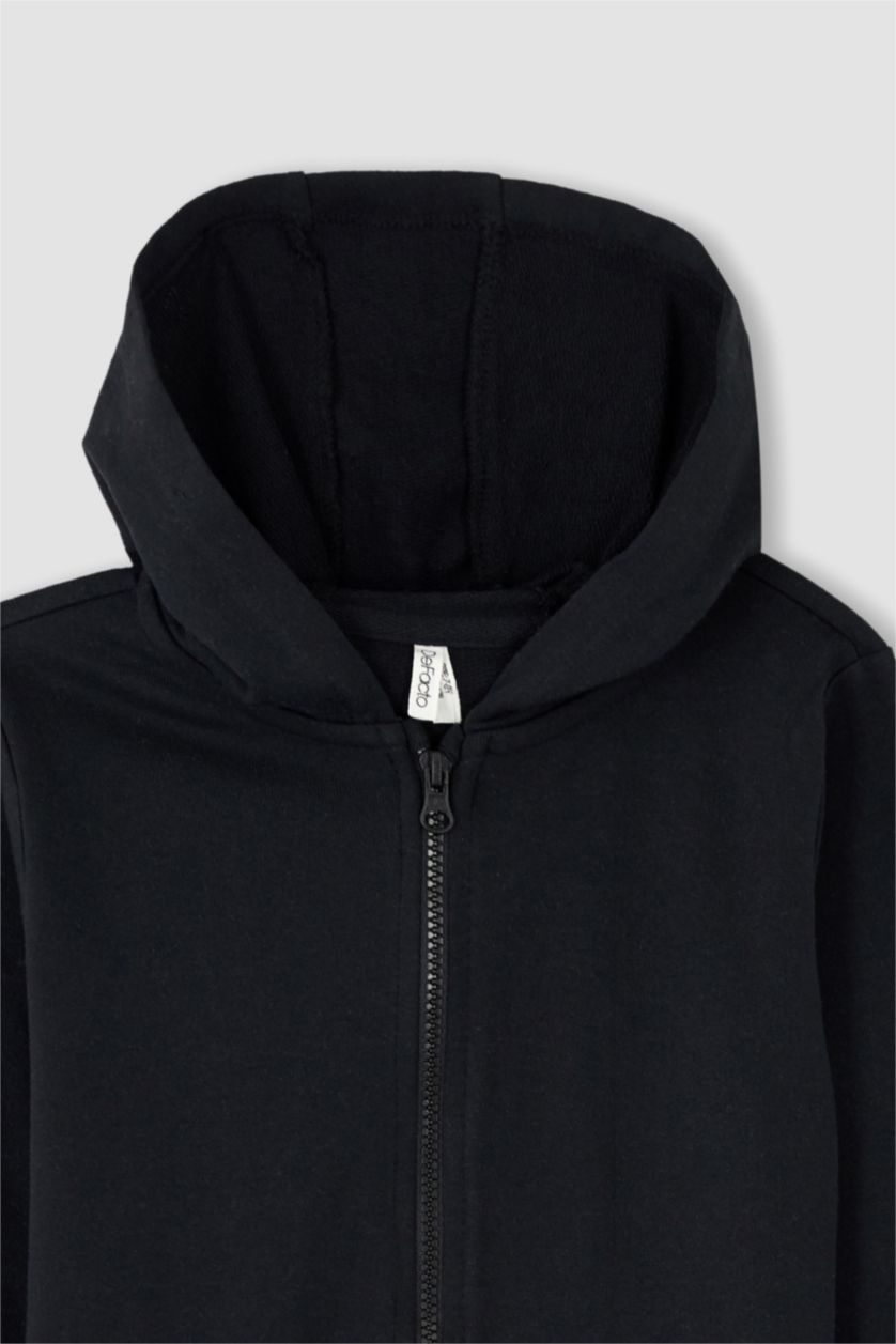 GIRLS & TEENS Black Regular Fit Hooded Cardigan