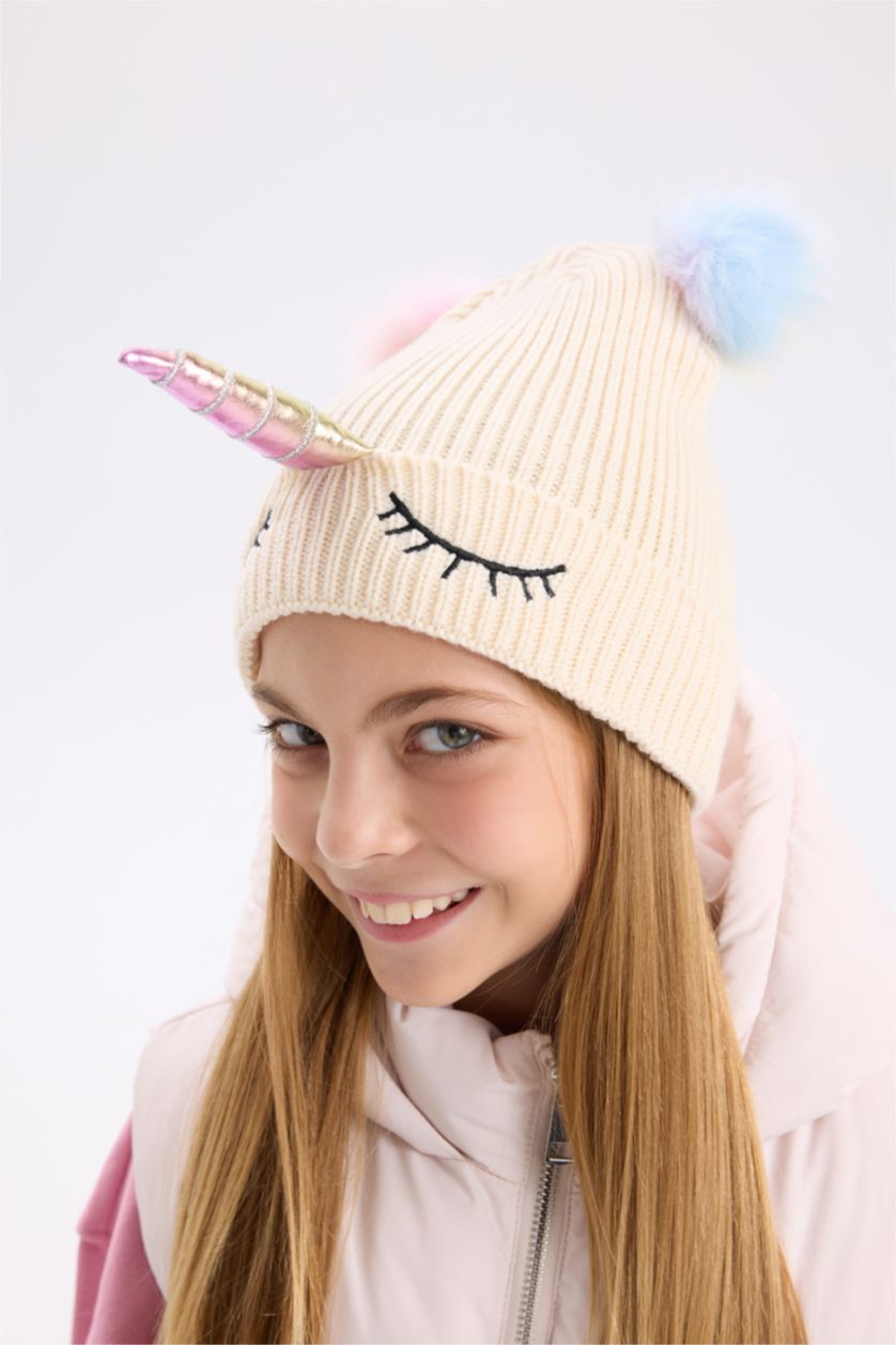 Kız Çocuk - Genç Kız Ekru Kız Çocuk Ponponlu Bere