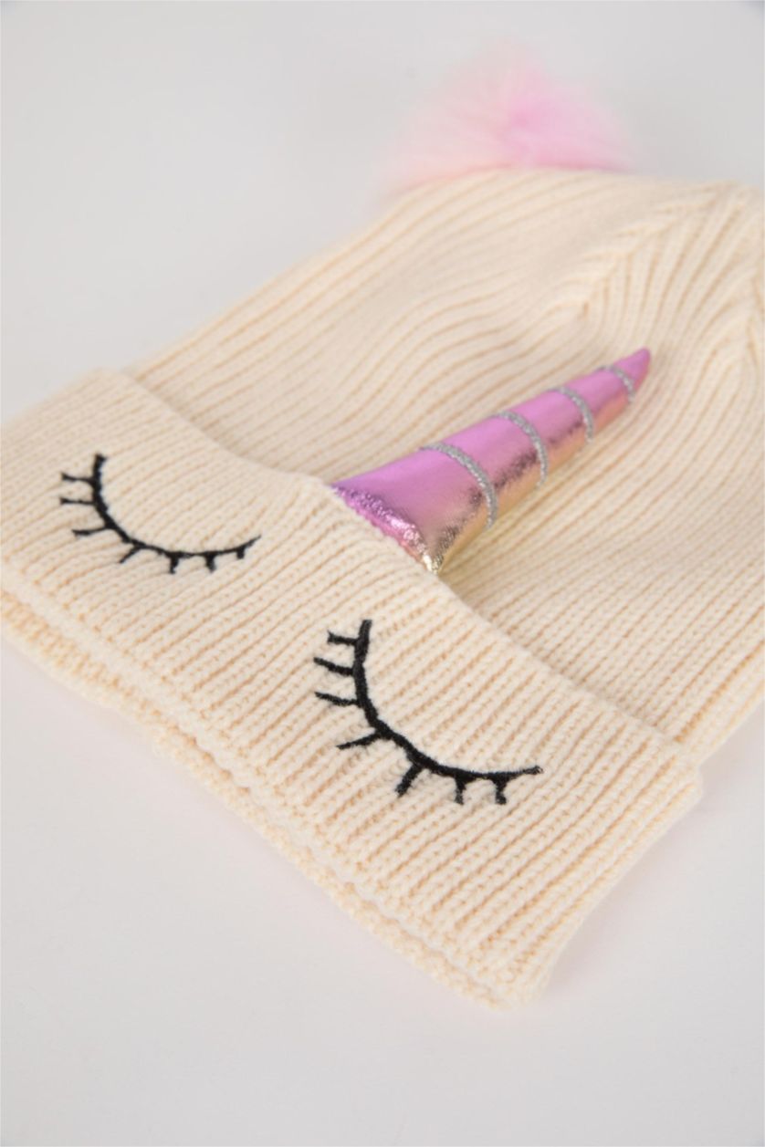 Kız Çocuk - Genç Kız Ekru Kız Çocuk Ponponlu Bere