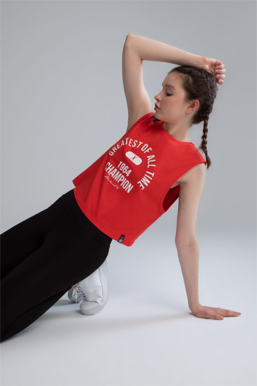 نساء أحمر بلوزة بدون اكمام من ديفاكتو فيت مرخص من محمد علي ذو رقبة مستديرة