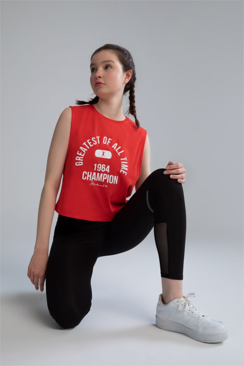 نساء أحمر بلوزة بدون اكمام من ديفاكتو فيت مرخص من محمد علي ذو رقبة مستديرة