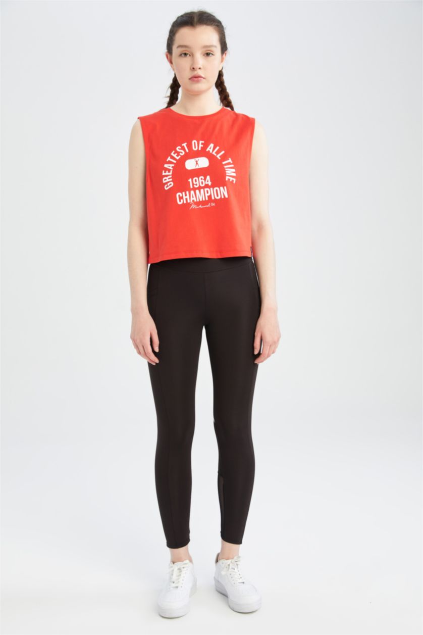 نساء أحمر بلوزة بدون اكمام من ديفاكتو فيت مرخص من محمد علي ذو رقبة مستديرة