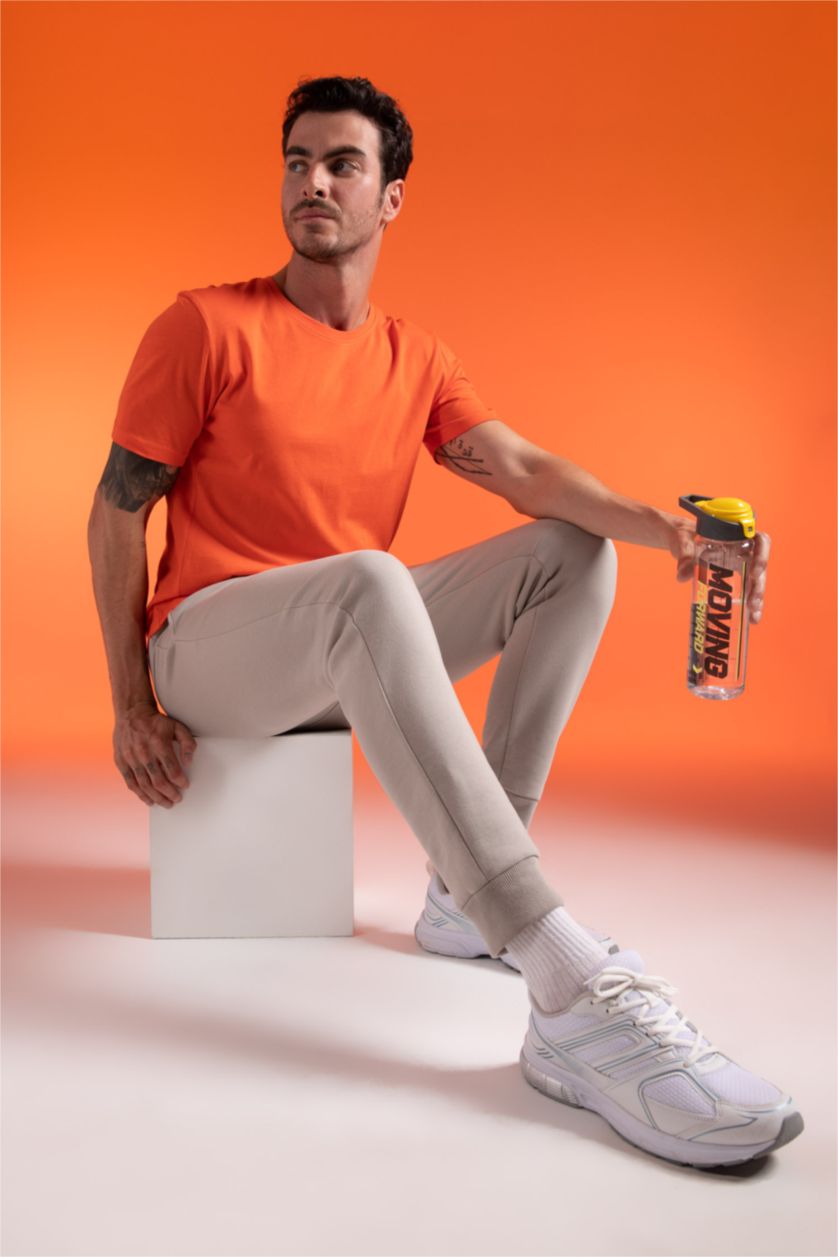 رجالي برتقالي تي شيرت بقضة ضيقة برقبة مستديرة