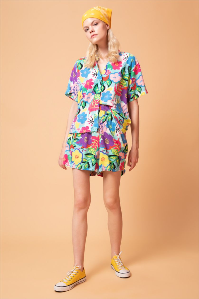 FEMME Turquoise Short en viscose avec poche à motifs coupe décontractée