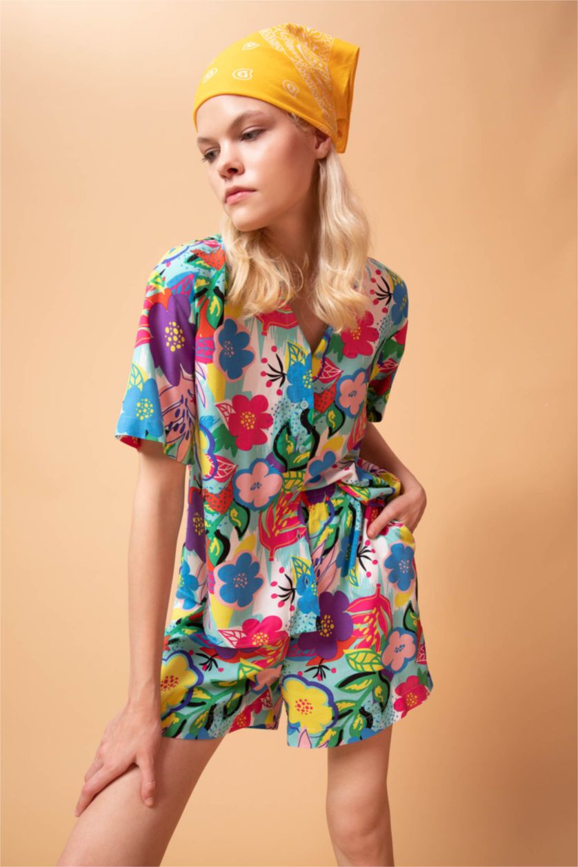 FEMME Turquoise Short en viscose avec poche à motifs coupe décontractée