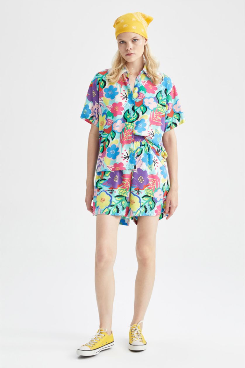 FEMME Turquoise Short en viscose avec poche à motifs coupe décontractée