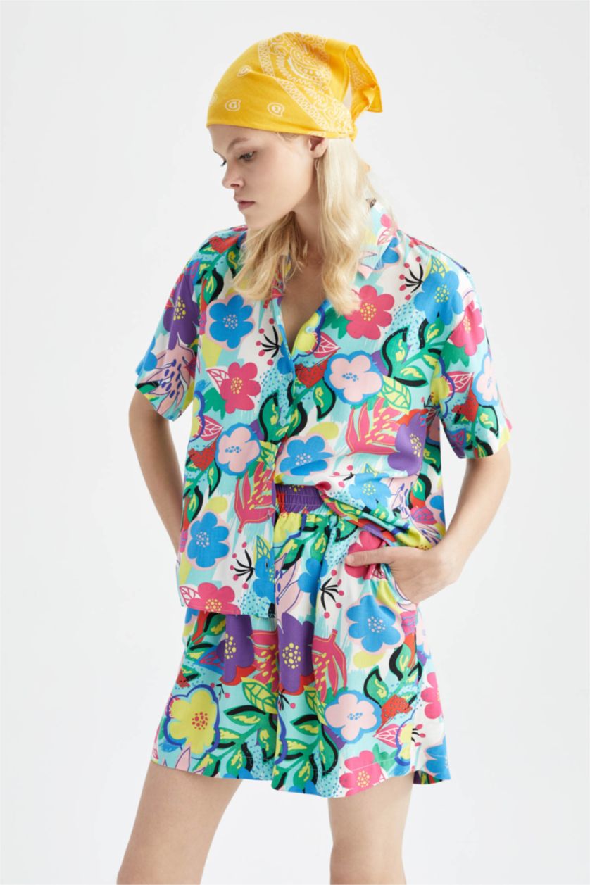 FEMME Turquoise Short en viscose avec poche à motifs coupe décontractée