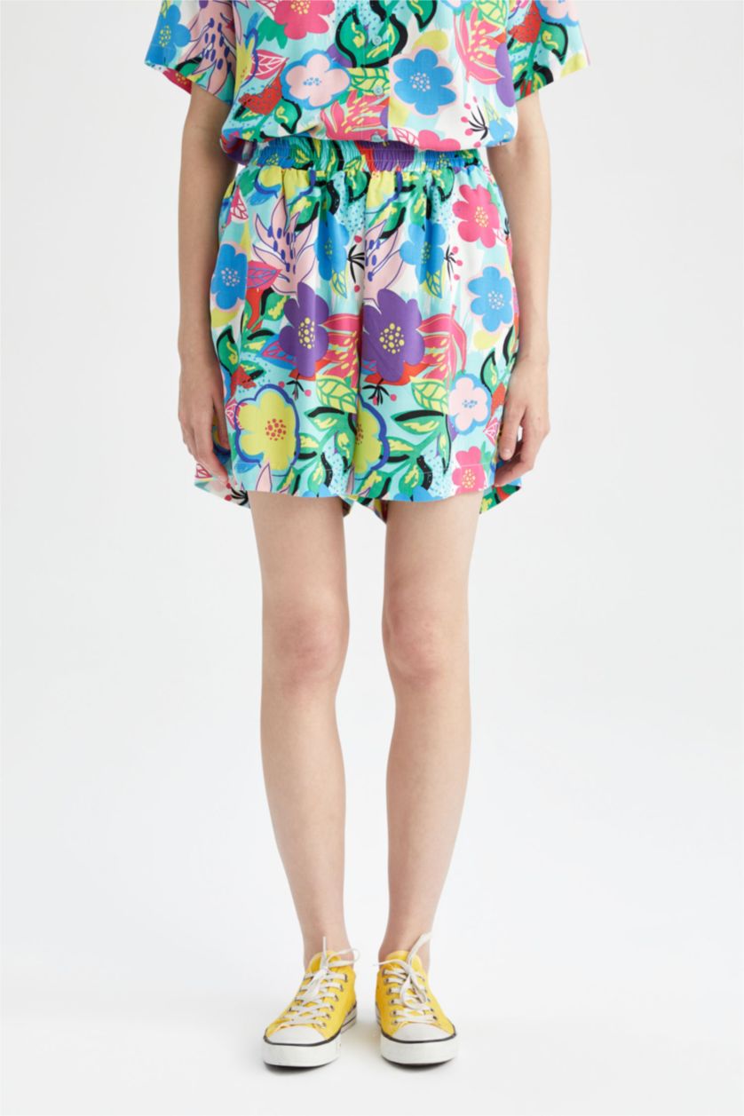 FEMME Turquoise Short en viscose avec poche à motifs coupe décontractée