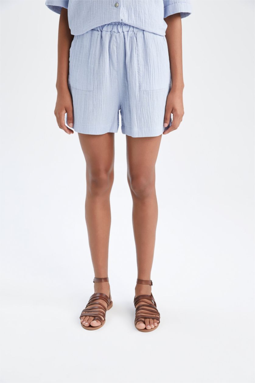 FEMME Bleu Short coupe classique en mousseline avec poche