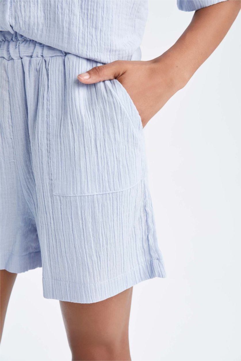 FEMME Bleu Short coupe classique en mousseline avec poche