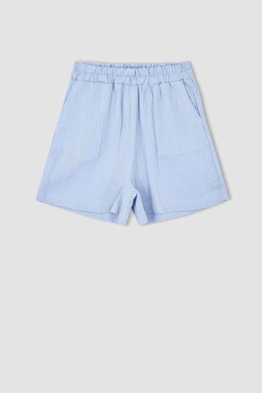 FEMME Bleu Short coupe classique en mousseline avec poche