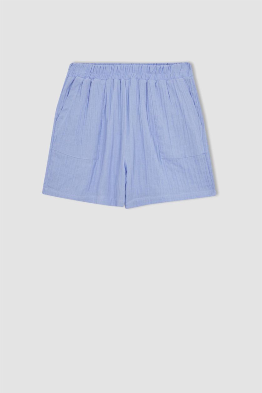 حريمي أزرق شورت بقصة عادية بخصر عادي