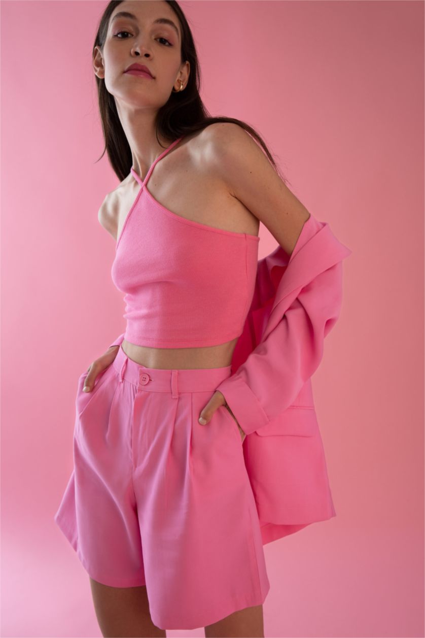 Женщины Розовый Бермуды с эластичным поясом