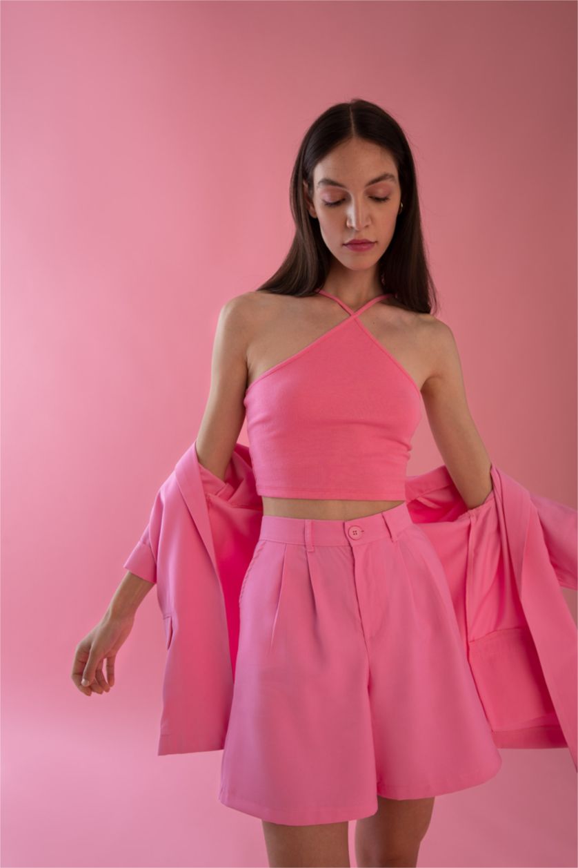 Женщины Розовый Бермуды с эластичным поясом