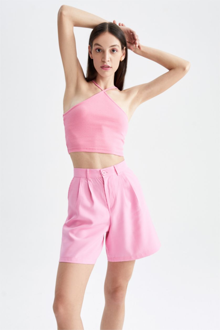 Женщины Розовый Бермуды с эластичным поясом